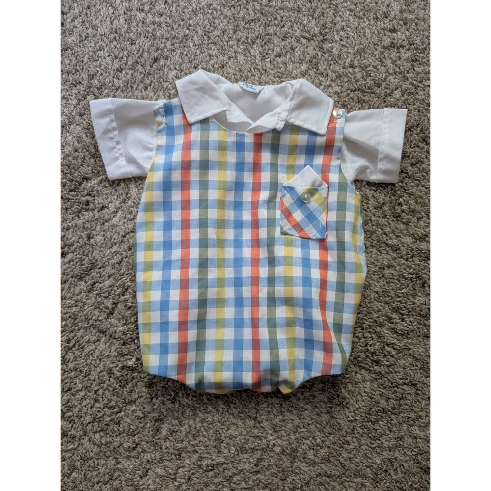 Baby Bliss Romper Kids 0-3 Months Multi Color Good Vintage 60s Plaid Sunsuit
